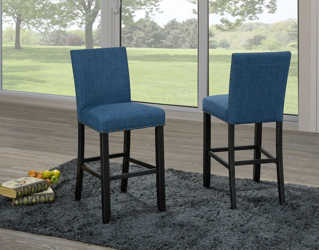Taviano 2-Piece Upholstered Bar Stool Set – Solid Rubberwood with Nailhead Trim