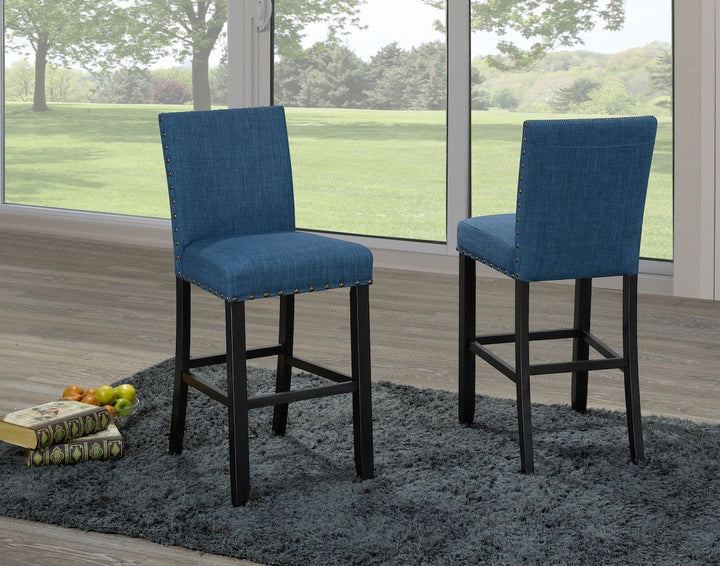 Taviano 2-Piece Upholstered Bar Stool Set – Solid Rubberwood with Nailhead Trim