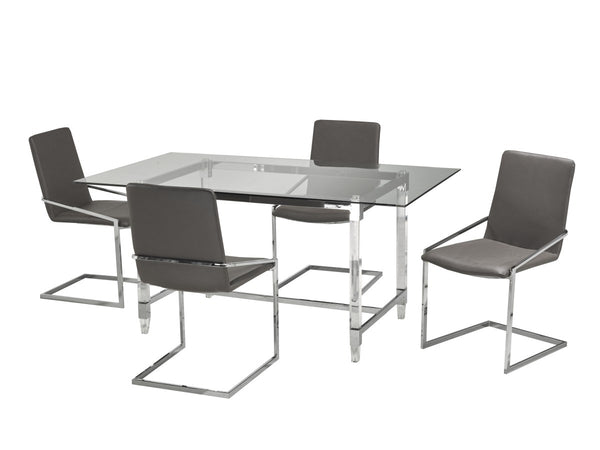 Arvona Luxury Dining Set – 5-Piece Glass Table with Modern Padded Chairs