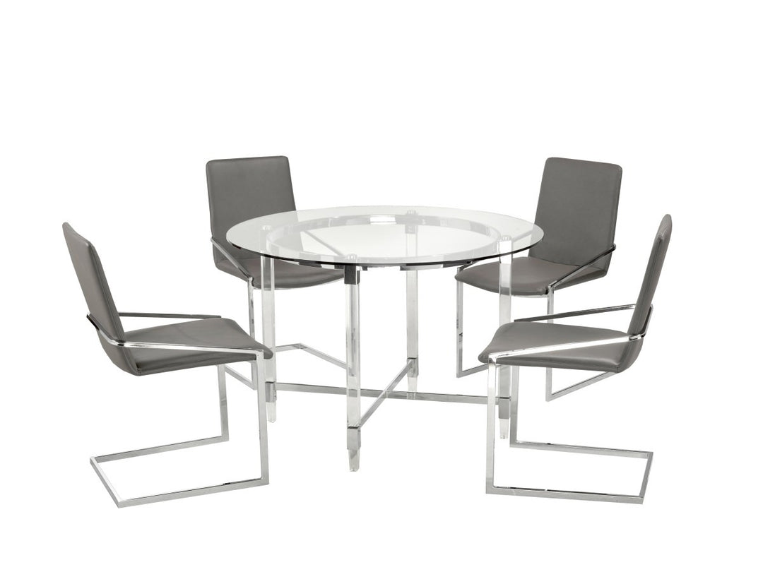 Cedarveil Dining Set – Modern 5-Piece Round Glass Table with Acrylic Base & Chrome Chairs