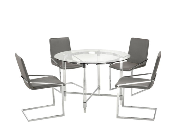 Cedarveil Dining Set – Modern 5-Piece Round Glass Table with Acrylic Base & Chrome Chairs