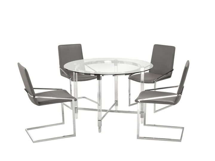 Cedarveil Dining Set – Modern 5-Piece Round Glass Table with Acrylic Base & Chrome Chairs