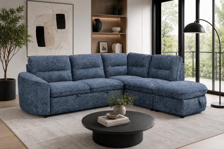Brookhaven Sectional Sleeper Sofa Bed with Storage, Pull-Out Bed and Premium Velvet Upholstery