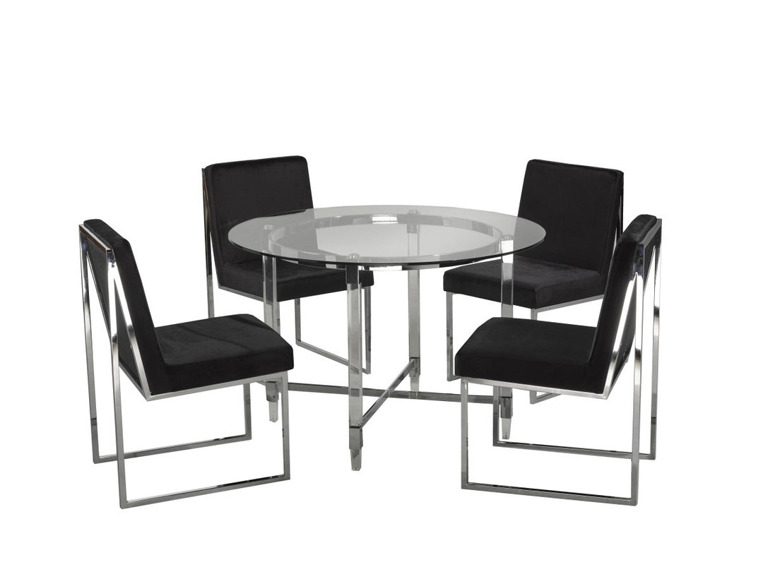 Cedarveil Dining Set – Modern 5-Piece Round Glass Table with Acrylic Legs & Chrome Chairs