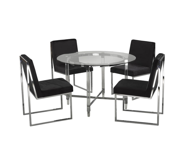 Cedarveil Dining Set – Modern 5-Piece Round Glass Table with Acrylic Legs & Chrome Chairs