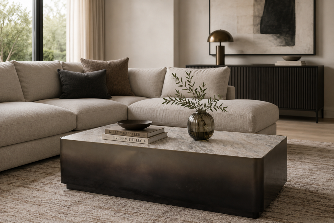 Verona Elite Luxury Marble Coffee Table with Gold Metal Frame & White Grey Veined Top for Modern Elegant Living Rooms
