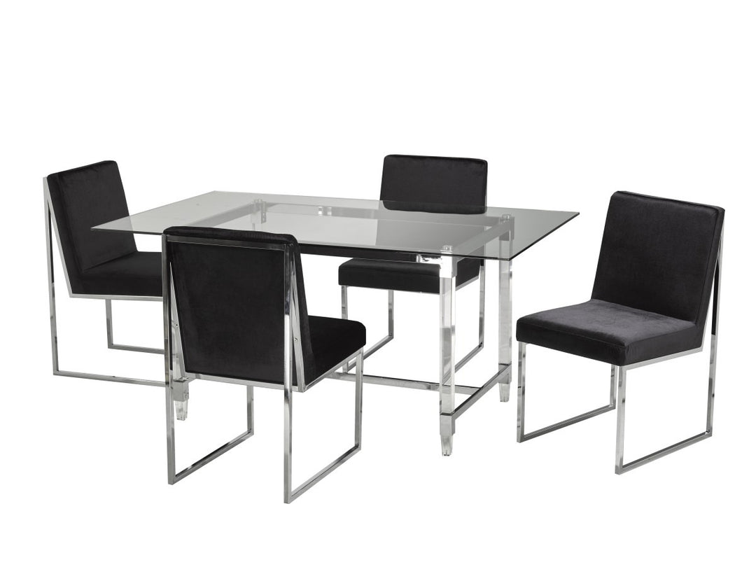 Marevian 5-Piece Dining Set – Contemporary Glass Table with Chrome Frame Modern Chairs