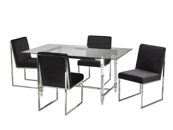Marevian 5-Piece Dining Set – Contemporary Glass Table with Chrome Frame Modern Chairs