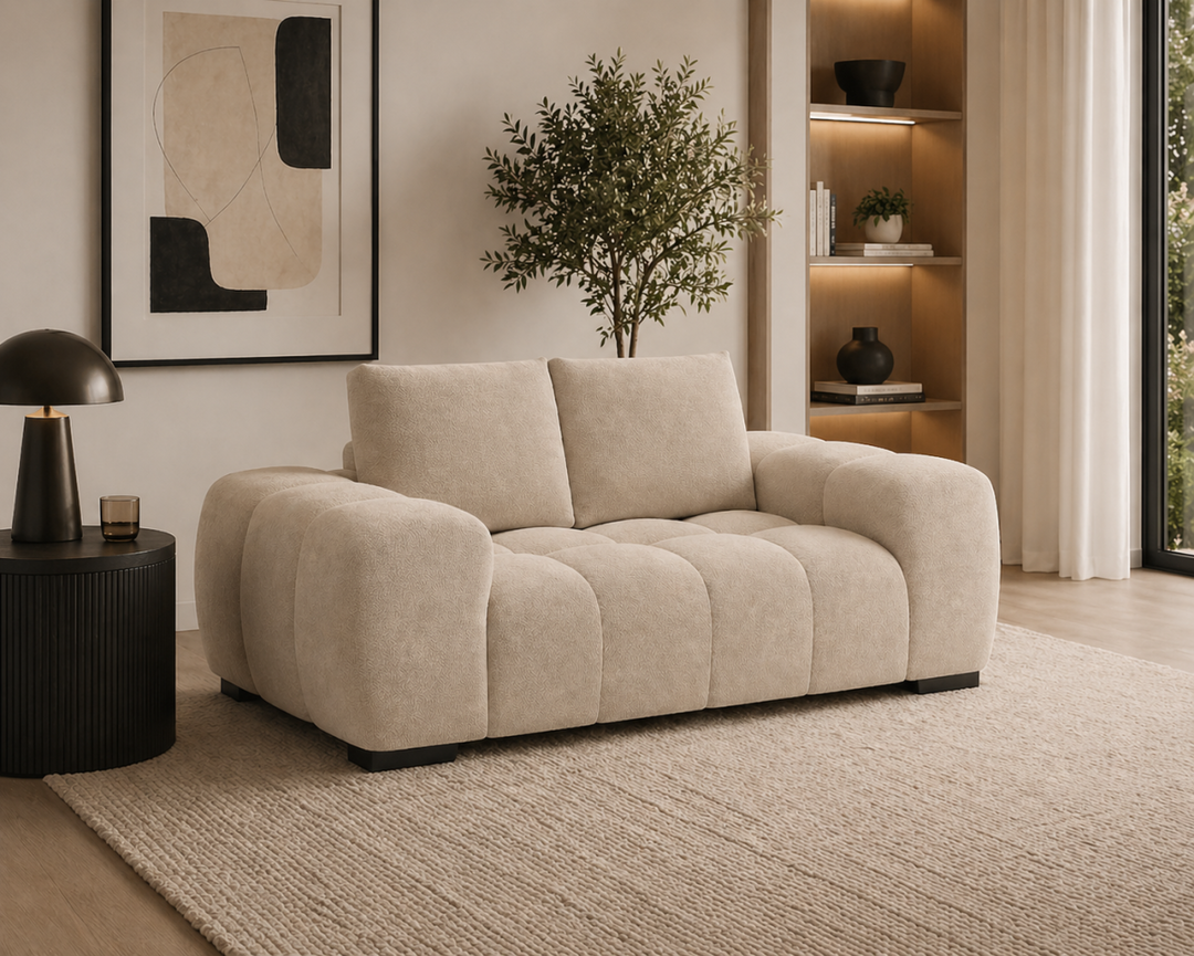 Stonebrook Beige Love Seat – Premium Polyester Upholstery with Plush Cushioning, Deep Seating And Contemporary Design for Modern Living Room