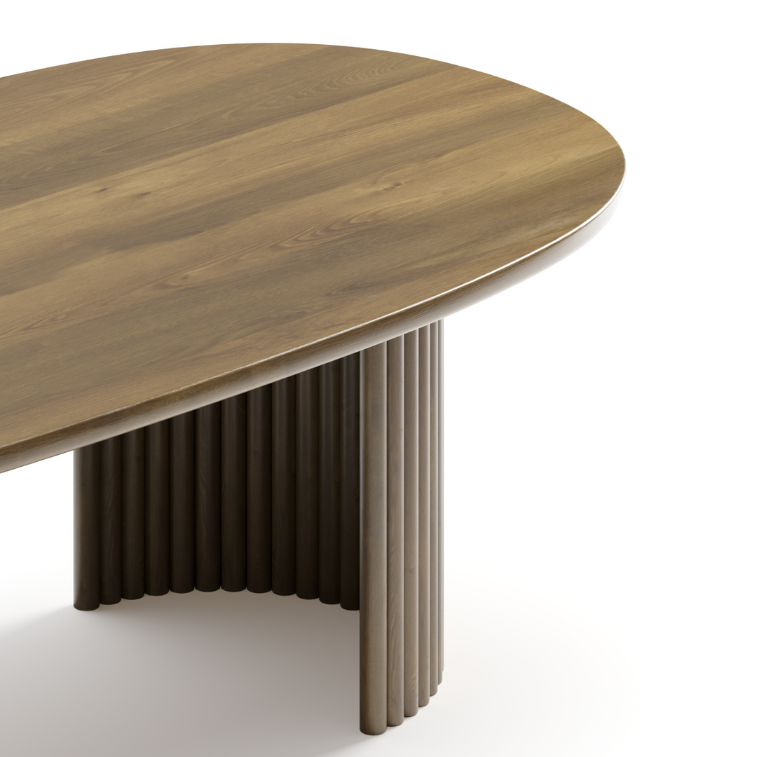 Brevona Oval Dining Table – Solid Mango Wood with Double Fluted Pedestal Base