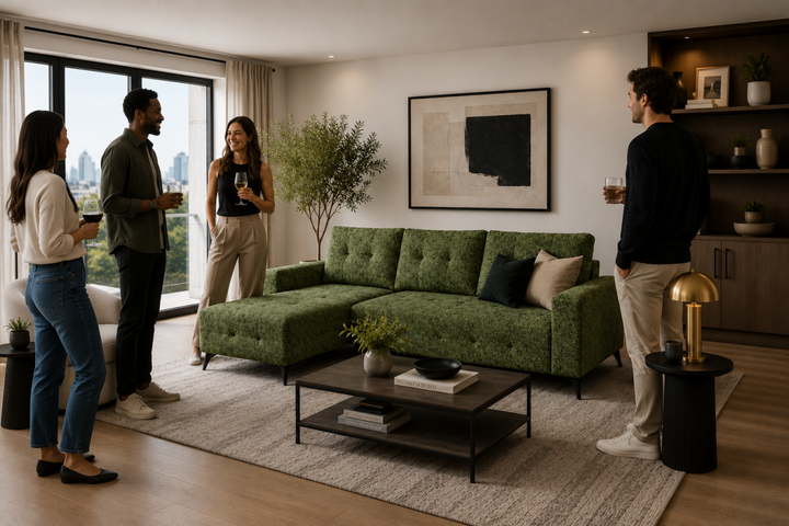 Foxridge Olive Green Sectional Sleeper Sofa Bed with Pull-Out Bed, Chaise Lounge and Tufted Fabric Upholstery