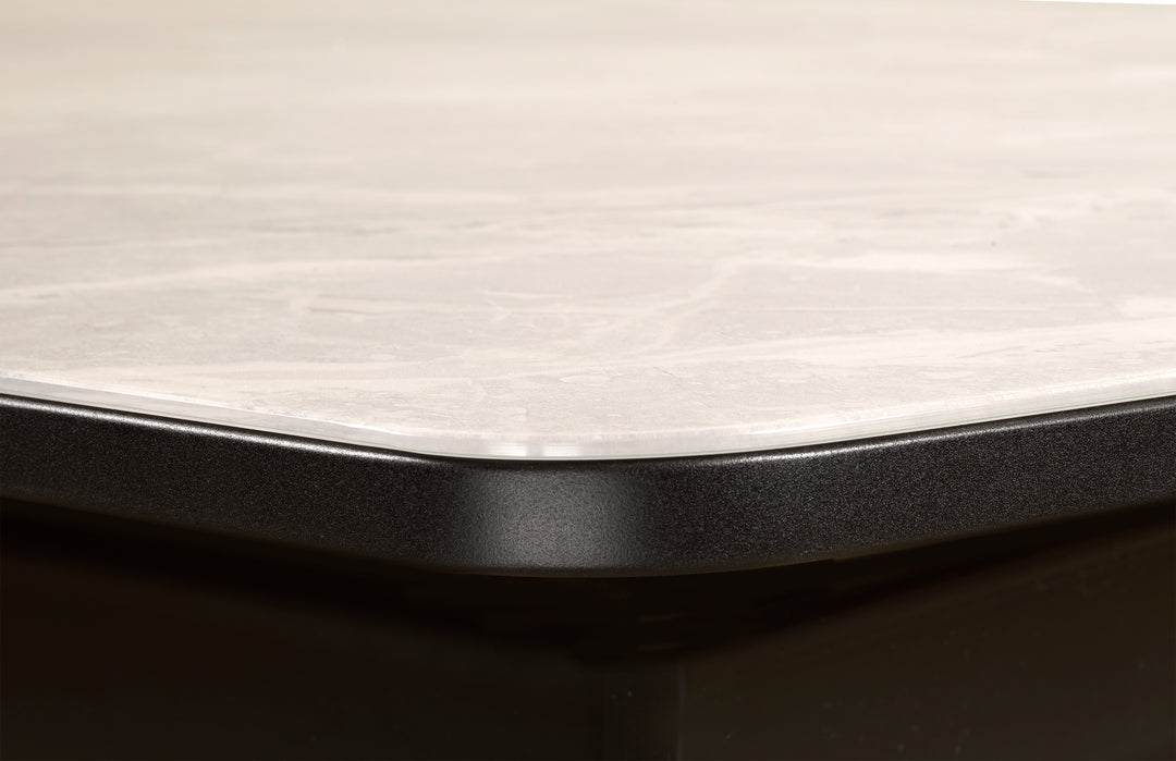 Elvora Dining Table – Modern Extendable Grey Top Dining Table with Black Metal Legs