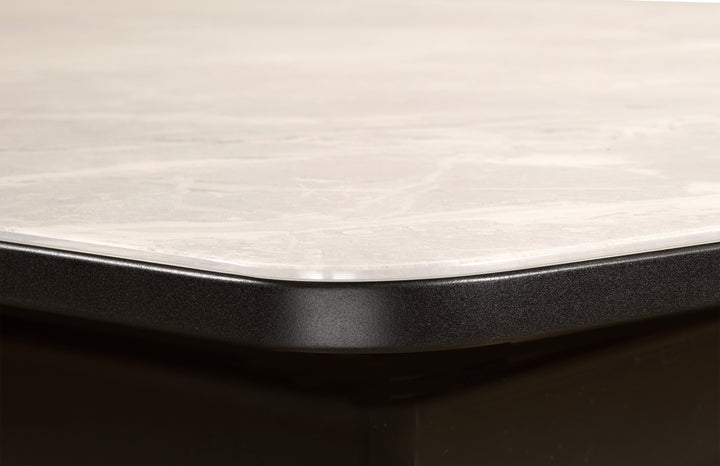 Elvora Dining Table – Modern Extendable Grey Top Dining Table with Black Metal Legs