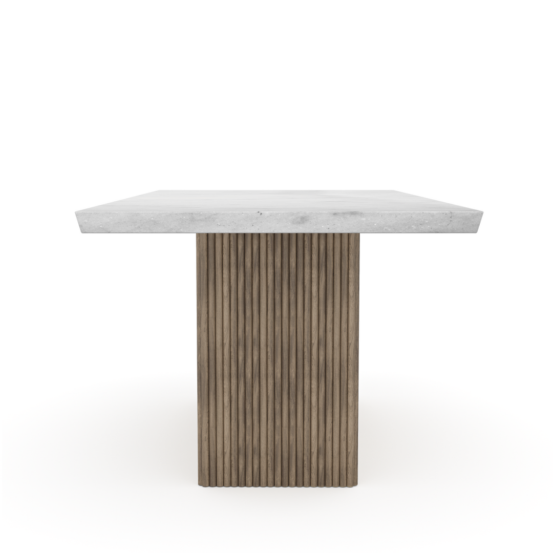 Timberly Contemporary Marble Dining Table with Solid Mango Wood Fluted Base and Premium Crafted Design