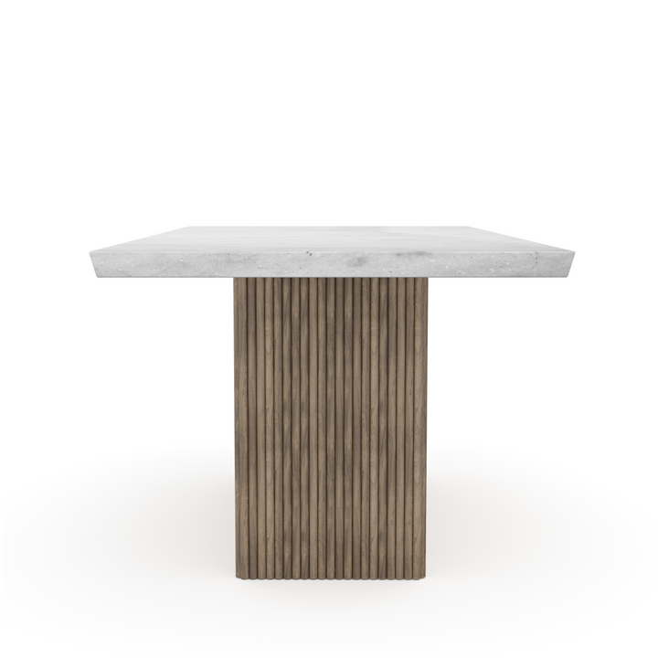 Timberly Contemporary Marble Dining Table with Solid Mango Wood Fluted Base and Premium Crafted Design