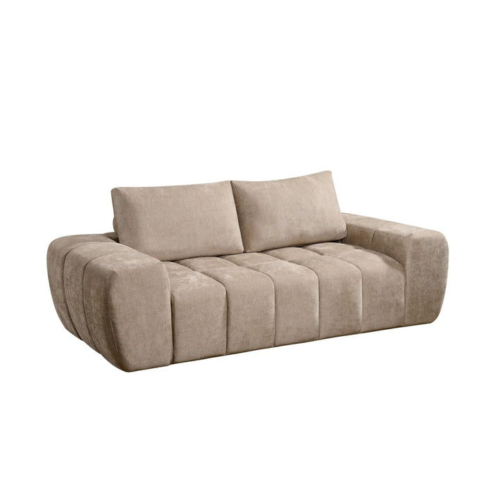 Valdoro Taupe Modern Fabric Sofa with Channel-Tufted Design, Pocket Coil Support & Deep Cushioned Seating