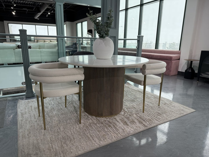 Avendor Round Dining Table – Marble Top with Fluted Solid Mango Wood Pedestal