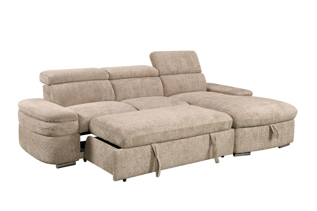 Ashbourne Sectional Sleeper Sofa with Pull-Out Bed, Storage Chaise and Premium Fabric Upholstery