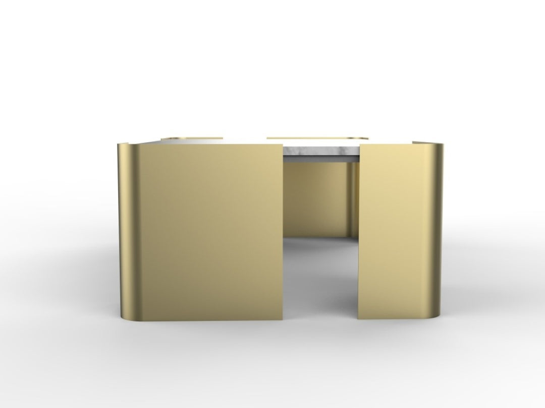 Regalia Luxury Marble Coffee Table with Tapered Stone Top & Gold Finished Metal Legs for Modern Elegant Living Rooms