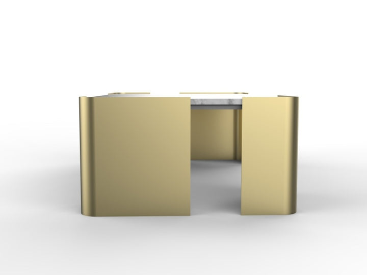 Regalia Luxury Marble Coffee Table with Tapered Stone Top & Gold Finished Metal Legs for Modern Elegant Living Rooms