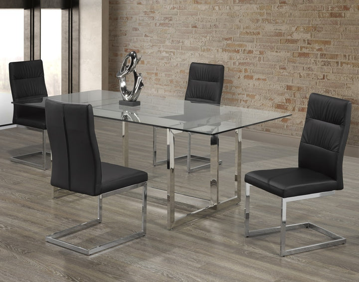 Orynth 5-Piece Dining Set – Contemporary Tempered Glass Table with Metal Frame Chairs