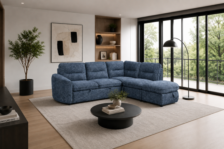 Brookhaven Sectional Sleeper Sofa Bed with Storage, Pull-Out Bed and Premium Velvet Upholstery