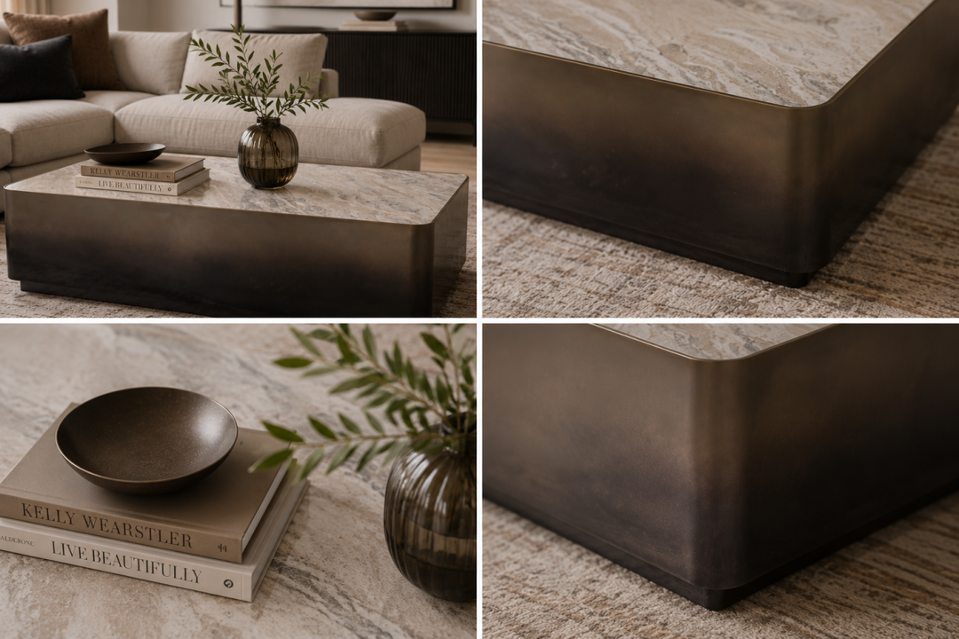 Verona Elite Luxury Marble Coffee Table with Gold Metal Frame & White Grey Veined Top for Modern Elegant Living Rooms