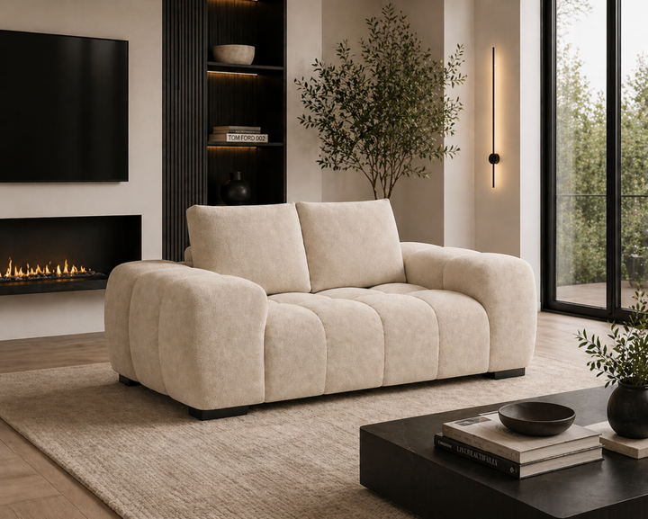Stonebrook Beige Love Seat – Premium Polyester Upholstery with Plush Cushioning, Deep Seating And Contemporary Design for Modern Living Room