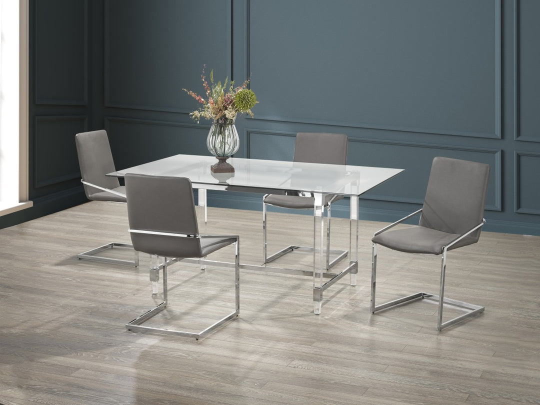 Arvona Luxury Dining Set – 5-Piece Glass Table with Modern Padded Chairs