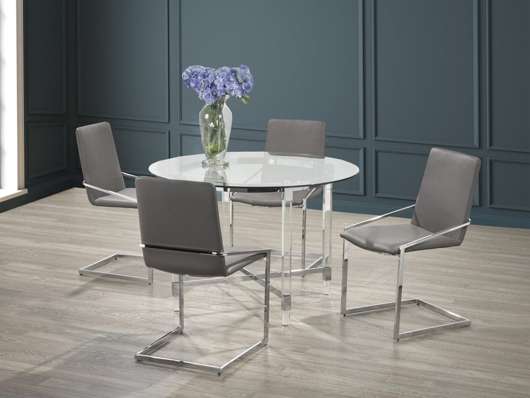 Cedarveil Dining Set – Modern 5-Piece Round Glass Table with Acrylic Base & Chrome Chairs