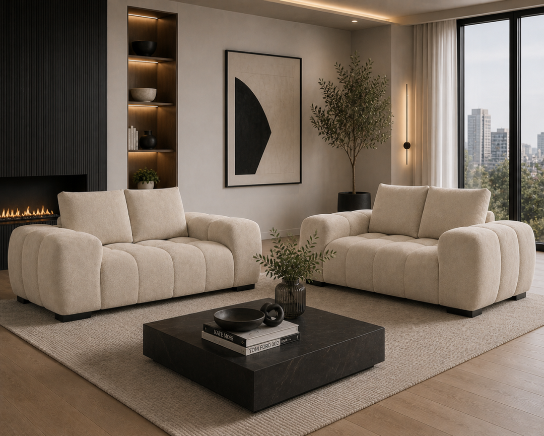 Stonebrook Beige Love Seat – Premium Polyester Upholstery with Plush Cushioning, Deep Seating And Contemporary Design for Modern Living Room