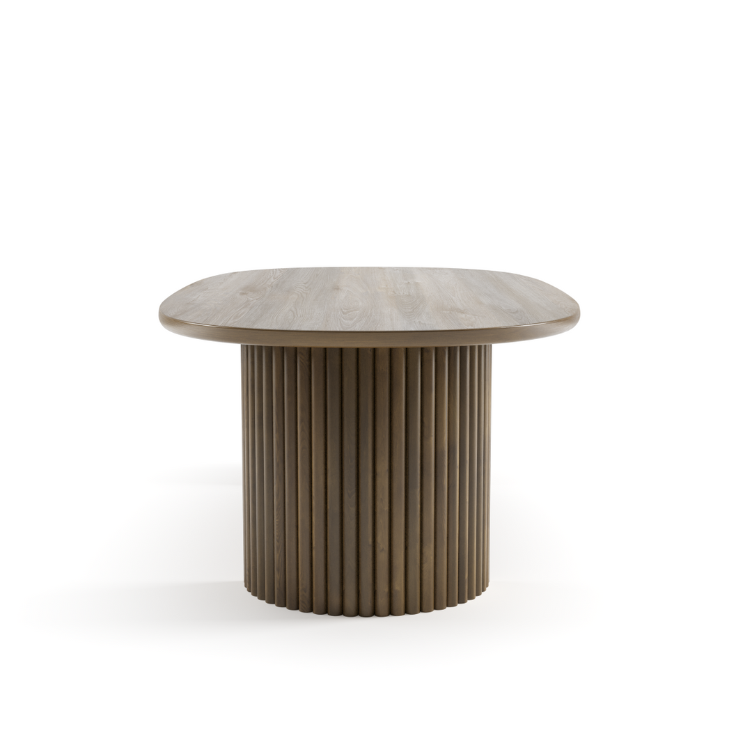 Brevona Oval Dining Table – Solid Mango Wood with Double Fluted Pedestal Base