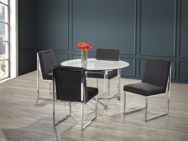 Cedarveil Dining Set – Modern 5-Piece Round Glass Table with Acrylic Legs & Chrome Chairs