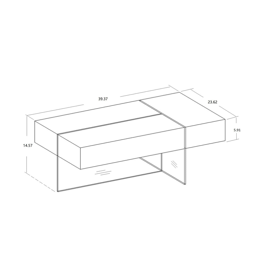 Casa Royale Modern Coffee Table with Tempered Glass Frame, Wood-Look Top & Built-In Storage Compartments for Contemporary Living Rooms
