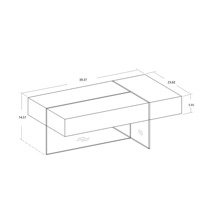 Casa Royale Modern Coffee Table with Tempered Glass Frame, Wood-Look Top & Built-In Storage Compartments for Contemporary Living Rooms