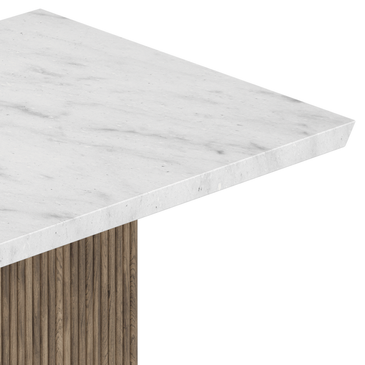 Timberly Contemporary Marble Dining Table with Solid Mango Wood Fluted Base and Premium Crafted Design