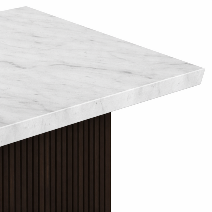 Cedarwood Modern Dining Table – Fluted Mango Wood Base & Marble Top Luxury Style