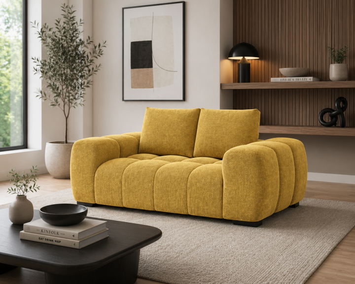 Stonebrook Yellow Love Seat – Premium Polyester Upholstery with Plush Cushioning, Deep Seating And Contemporary Design for Modern Living Room