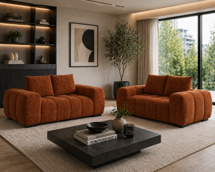 Stonebrook Rust Love Seat – Premium Polyester Upholstery with Plush Cushioning, Deep Seating And Contemporary Design for Modern Living Room