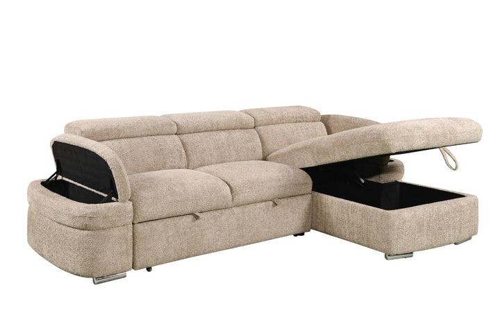 Ashbourne Sectional Sleeper Sofa with Pull-Out Bed, Storage Chaise and Premium Fabric Upholstery