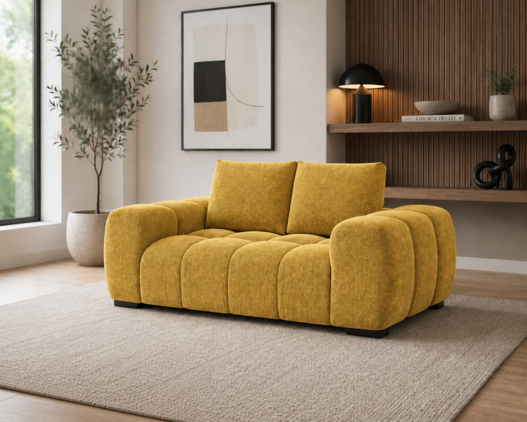 Stonebrook Yellow Love Seat – Premium Polyester Upholstery with Plush Cushioning, Deep Seating And Contemporary Design for Modern Living Room
