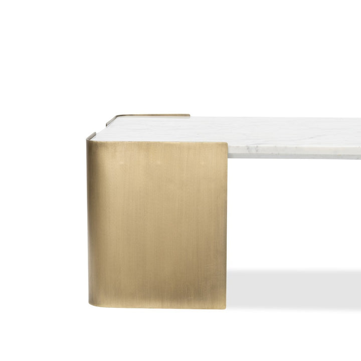 Regalia Luxury Marble Coffee Table with Tapered Stone Top & Gold Finished Metal Legs for Modern Elegant Living Rooms