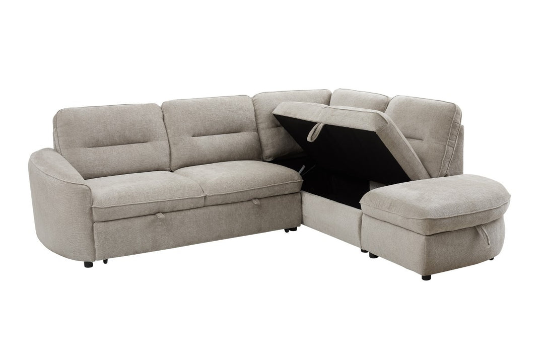 Elmstead Sectional Sleeper Sofa Bed with Pull-Out Bed, Hidden Storage and Premium Velvet Upholstery