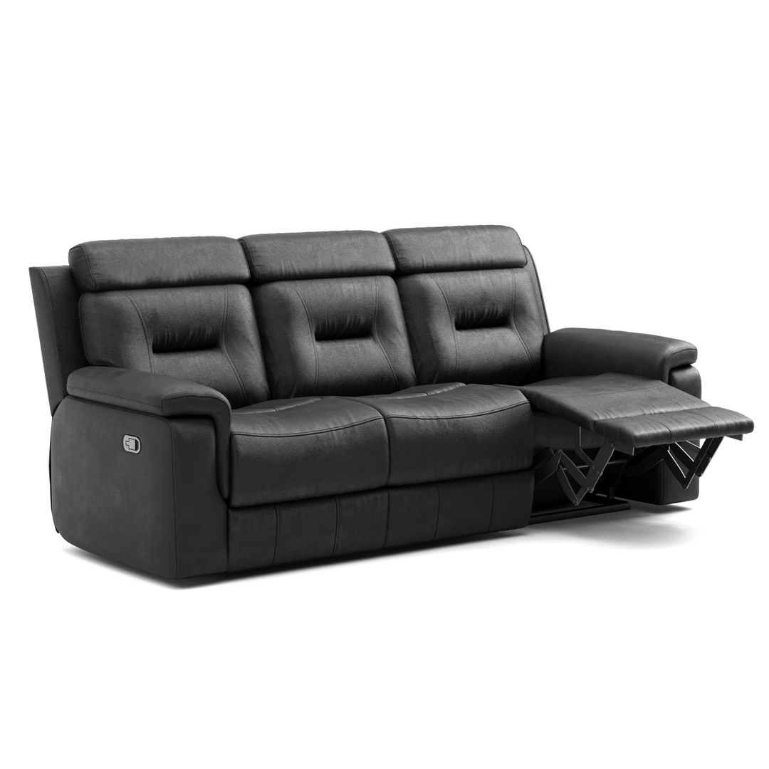 Rivaro Leather Upholstered Recliner Sofa - Midnight Black | Luxury, Comfortable, Stylish & Durable