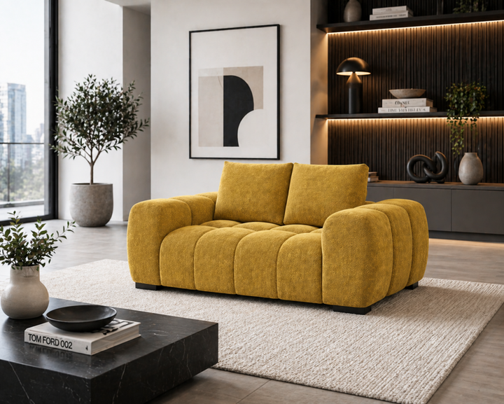 Stonebrook Yellow Love Seat – Premium Polyester Upholstery with Plush Cushioning, Deep Seating And Contemporary Design for Modern Living Room