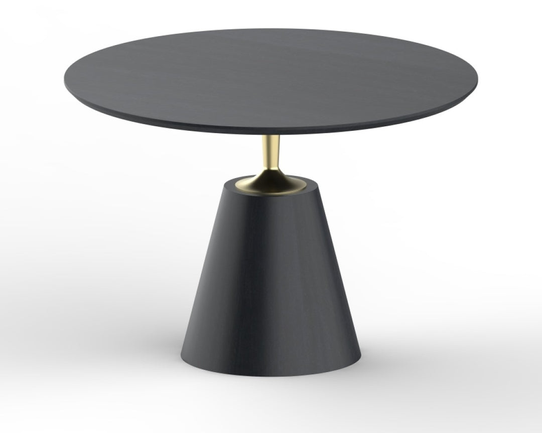 Vetrina Solid Wood Round Dining Table with Gold-Finished Metal Accents