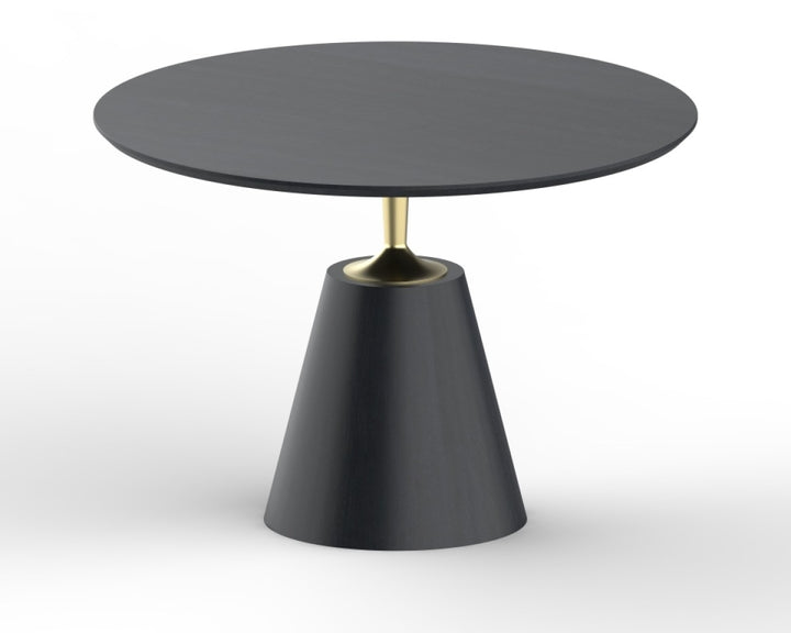 Vetrina Solid Wood Round Dining Table with Gold-Finished Metal Accents