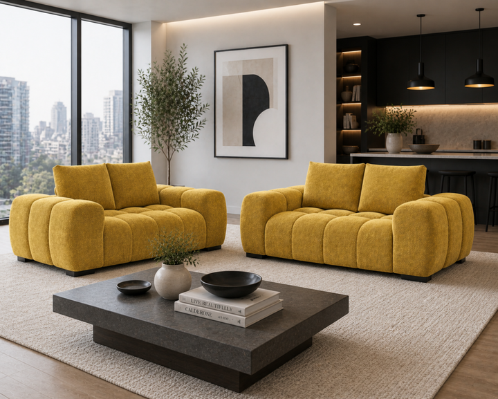Stonebrook Yellow Love Seat – Premium Polyester Upholstery with Plush Cushioning, Deep Seating And Contemporary Design for Modern Living Room