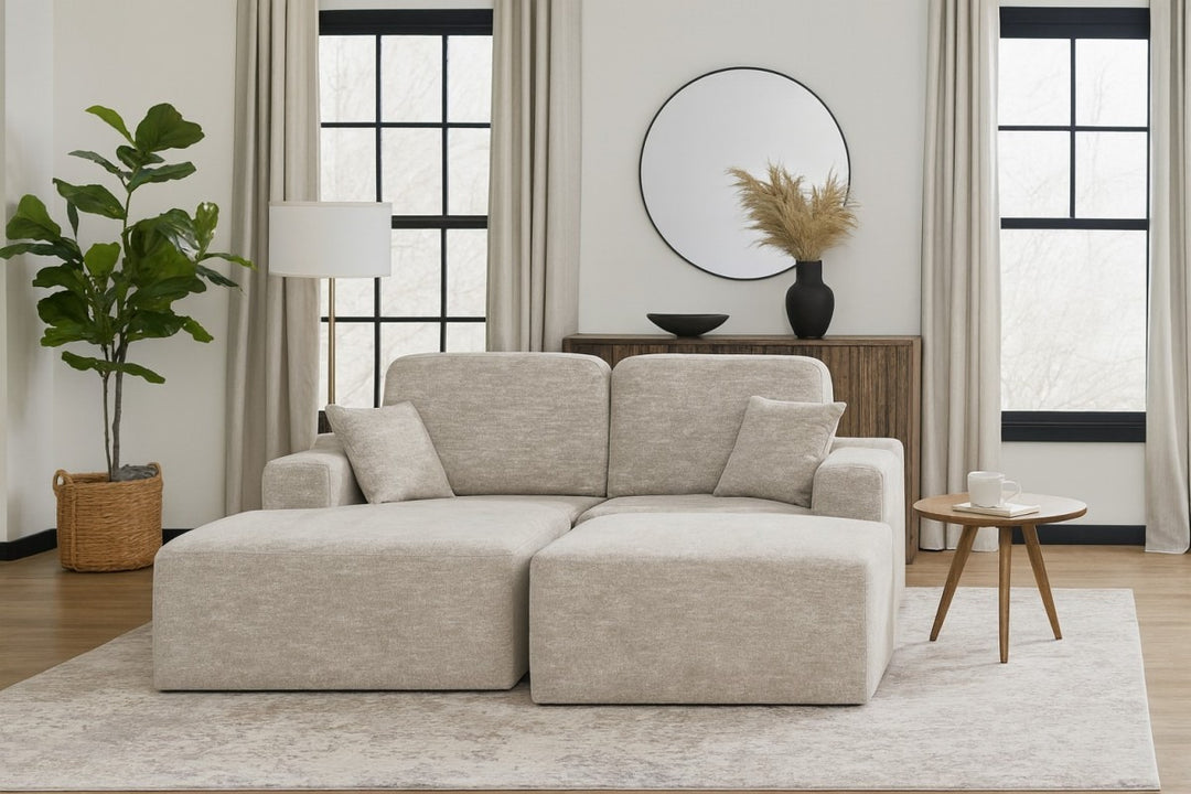 Simone Modern Compression Sectional Sofa with Ottoman, Pocket Coil Support & Premium Fabric Upholstery