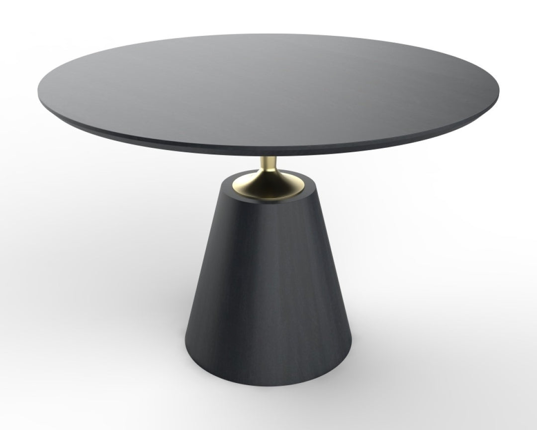 Vetrina Solid Wood Round Dining Table with Gold-Finished Metal Accents